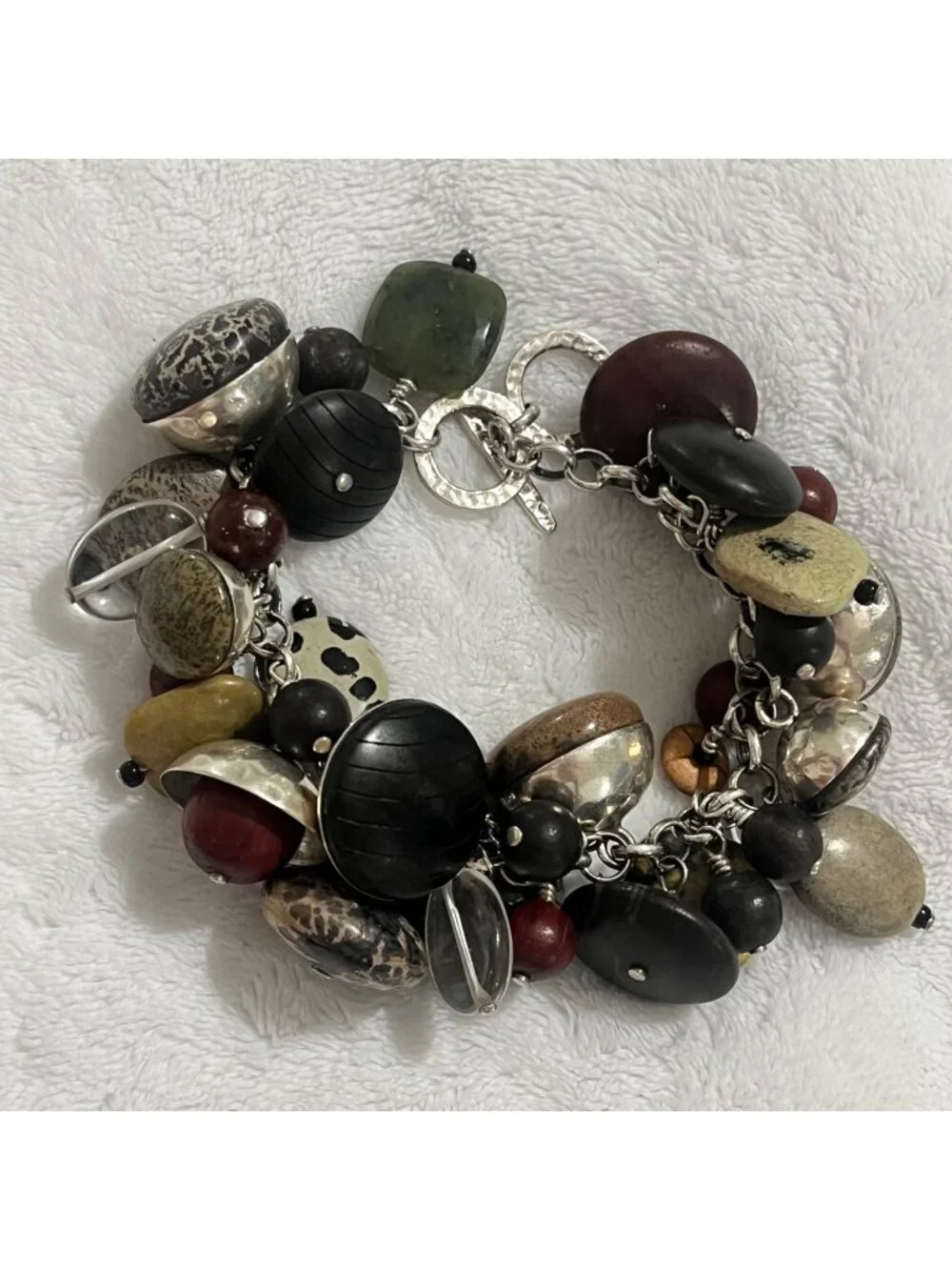 Rare Silpada B2003 925 Silver Serpentine Chalcedony Wood Cha Cha Bracelet